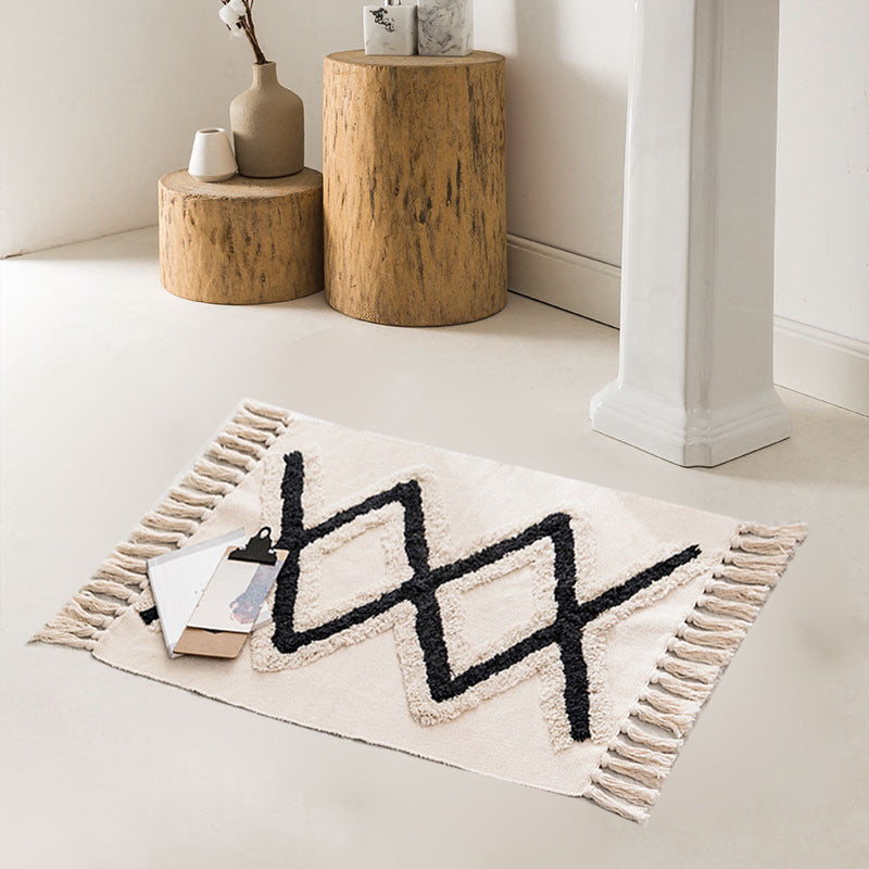 Stylish Diamond Patterned Rug Multi-Color Boho Carpet Cotton Pet Friendly Washable Rug for Room