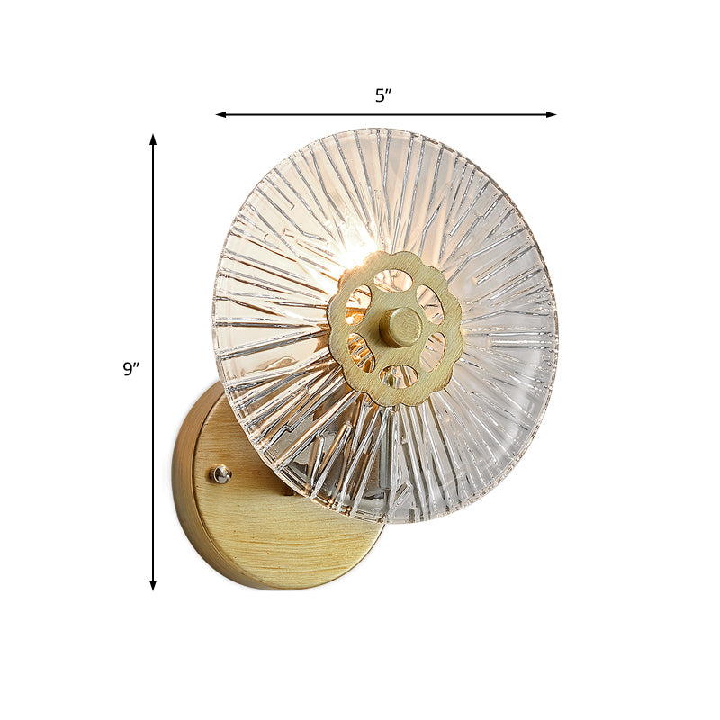 Textured Circular Wall Mounted Light Modernist Metallic and Clear Crystal 1 Head Wall Lamp in Gold