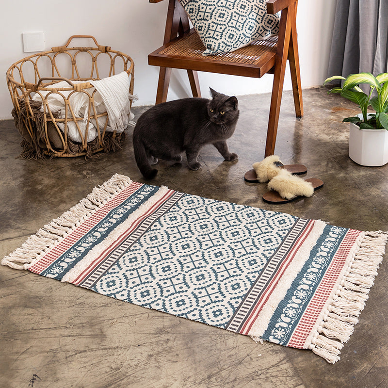 Bohemian Circles Indoor Rug Multi-Color Cotton Carpet Pet Friendly Rug for Living Room