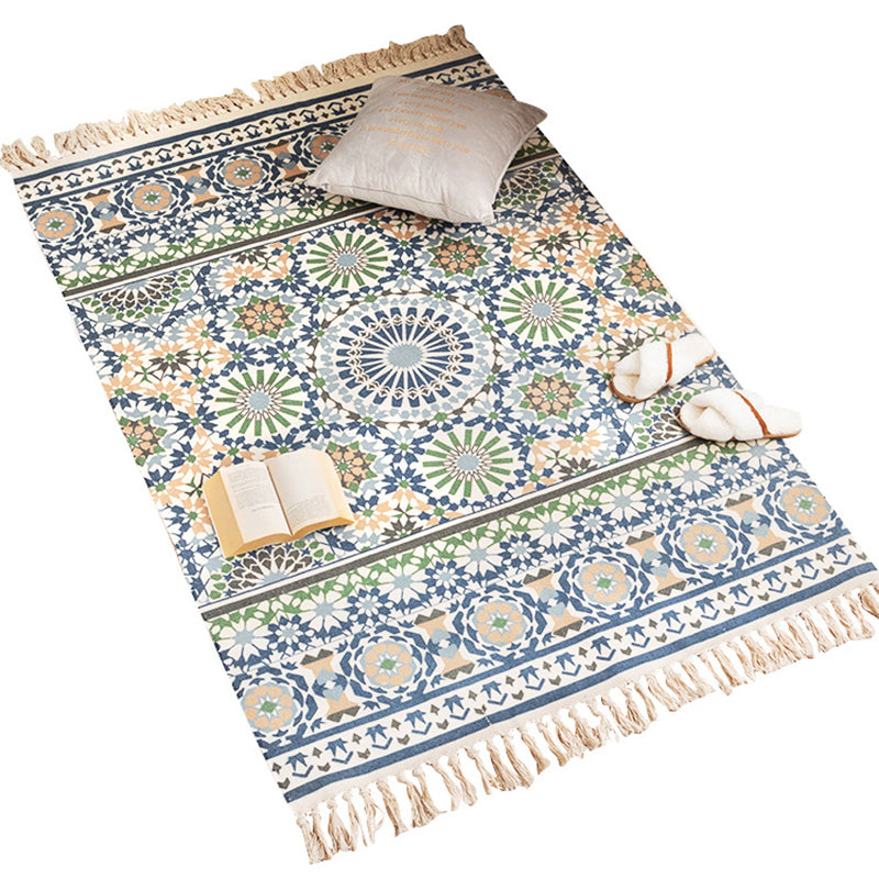 Alfombra de área de flores boho chic alfombra de algodón multicolor para sala de estar para sala de estar