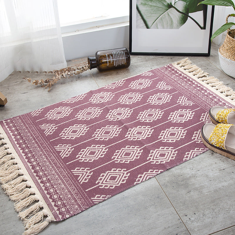 Multi-Color Palm Leaf Rug Cotton Bohemia Rug Machine Washable Carpet for Room