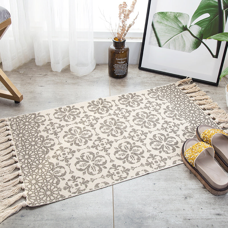 Multi-Color Palm Leaf Rug Cotton Bohemia Rug Machine Washable Carpet for Room