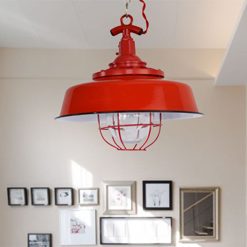 Barn Shade Restaurant Anhänger Leichte Industriemetall 1-Licht rote Hanglampe mit Draht und Kette