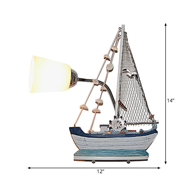 Nautical Ship Wall Light with Bucket Shade 1 Head Glass Wall Sconce in Blue for Nursing Room