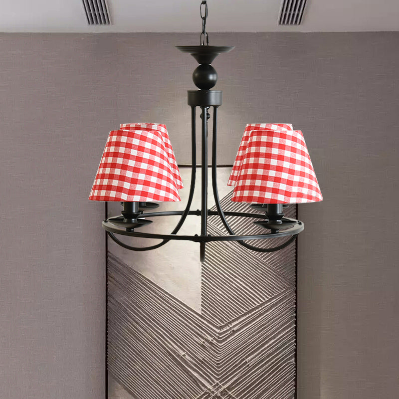 Fabric Tapered Shade Chandelier Kids Bedroom 4-Light Modern Ceiling Pendant in Black