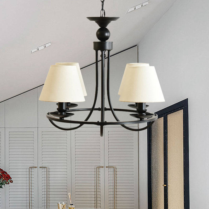 Fabric Tapered Shade Chandelier Kids Bedroom 4-Light Modern Ceiling Pendant in Black