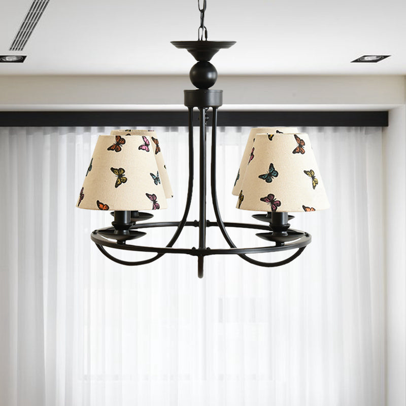 Tissu ombre effilée lustre pour enfants chambre à 4 lumière pendante de plafond moderne en noir