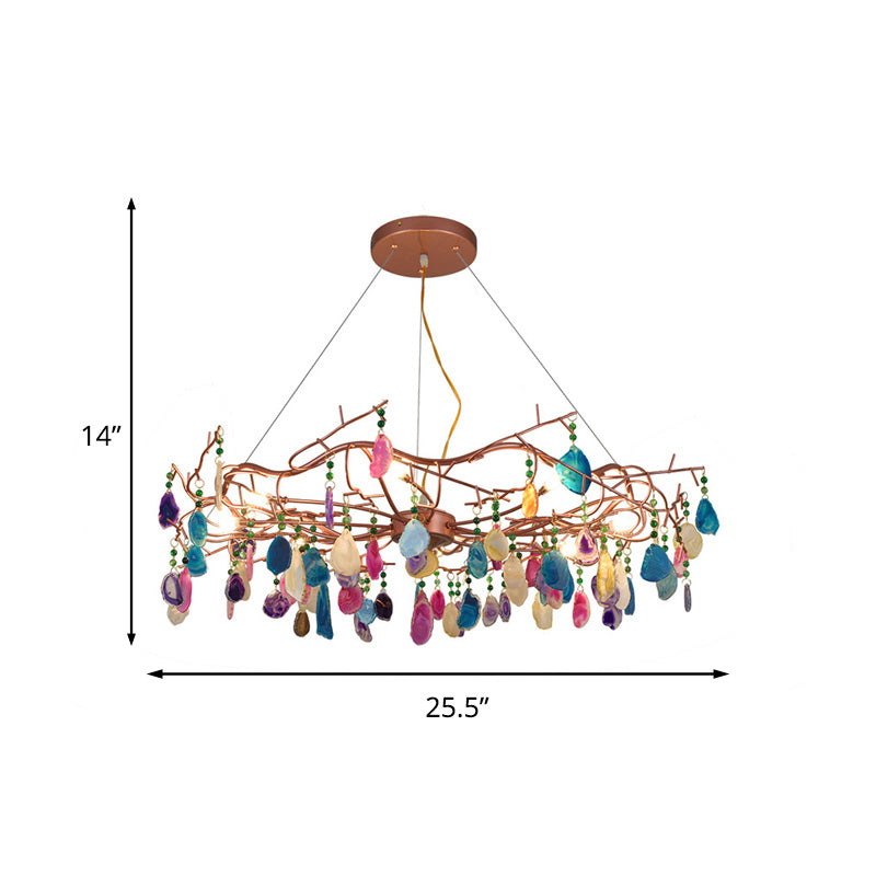 25.5 "/33.5" brede rosé goud cirkelvormige kroonluchter verlichting art deco agaat multi -lichten hangende lamp armatuur