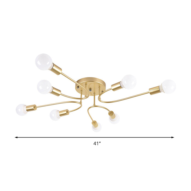 Starburst Semi Flush Mount Lighting Nordic Metal 6/8/10 Lights White/Gold/Black Ceiling Flush Light for Bedroom