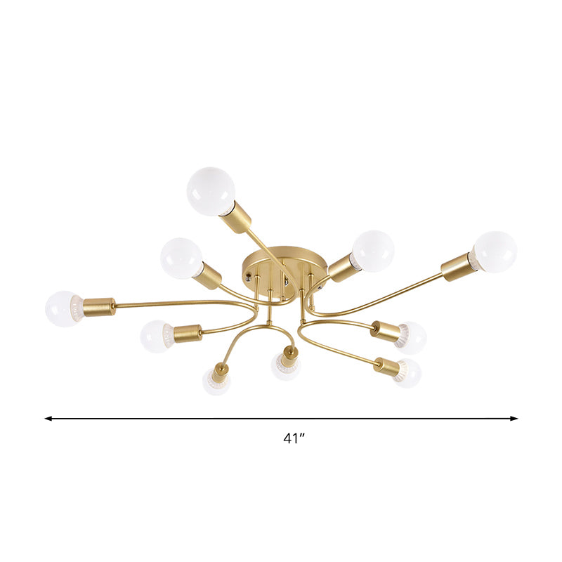 Starburst Semi Flush Mount Lighting Nordic Metal 6/8/10 Lights White/Gold/Black Ceiling Flush Light for Bedroom