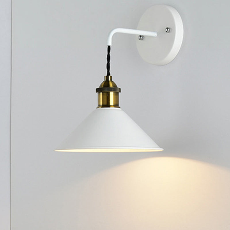 Cone Shade Metal Sconce Lighting Industrial Single Bulb Living Room Wall Mounted Lamp in Black/Grey/White