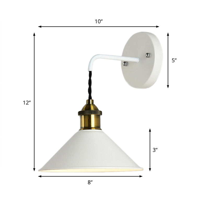 Cone Shade Metal Sconce Lighting Industrial Single Bulb Living Room Wall Mounted Lamp in Black/Grey/White
