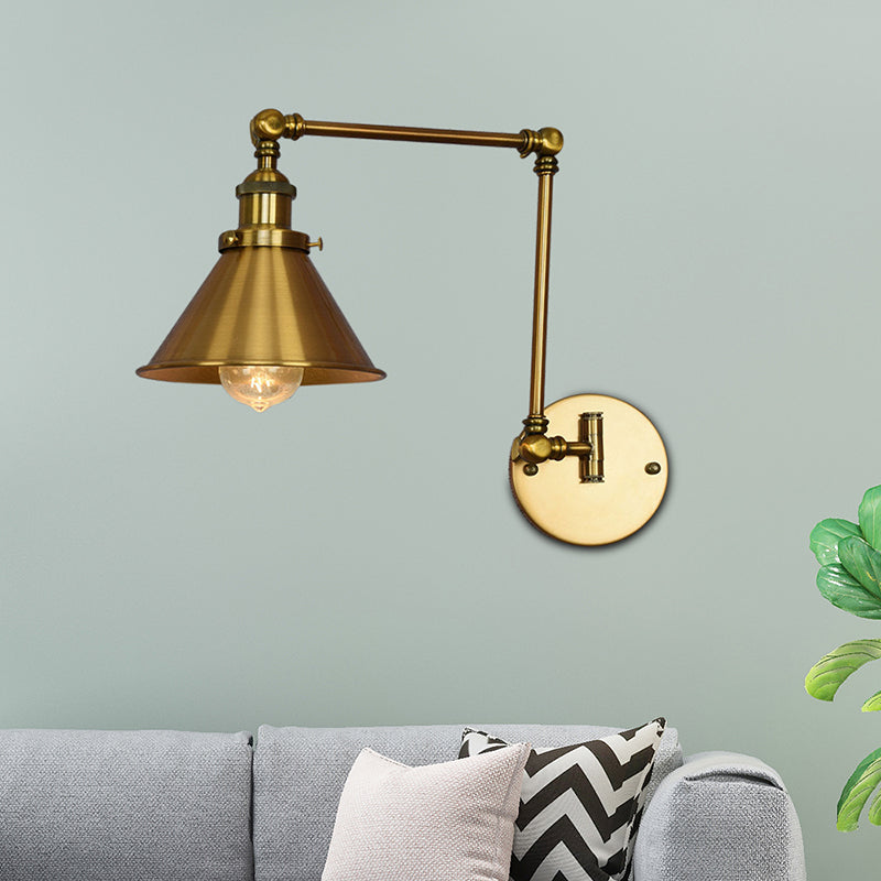 1 Light Metal Wall Lamp Industrial Brass Conical Indoor Sconce Light Fixture for Living Room