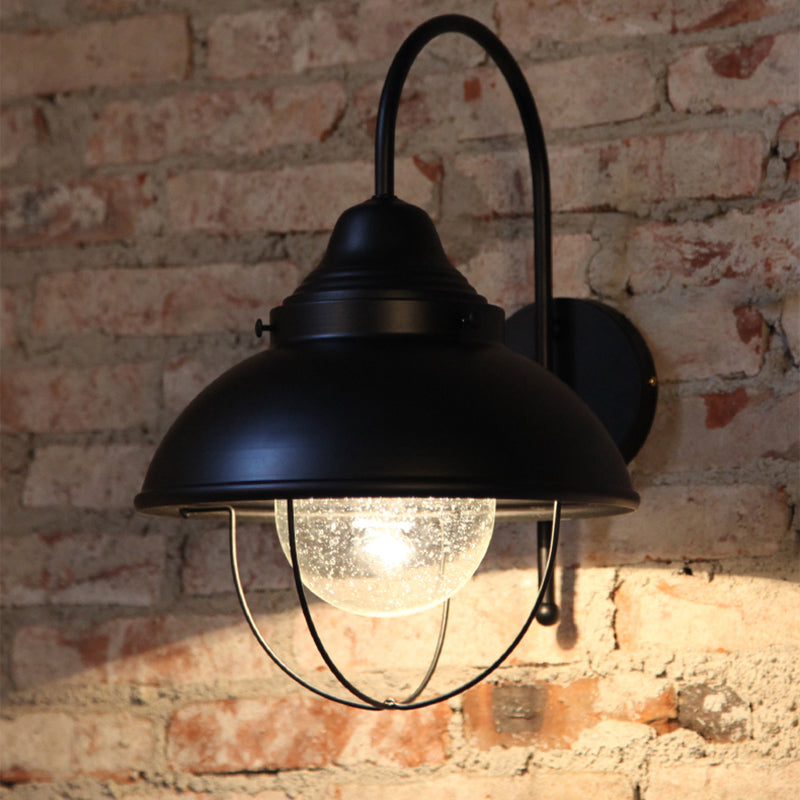 Kegelgesäder -Glas Wandleuchte Industrie One Lampe Outdoor Leuchten in Schwarz mit Käfig