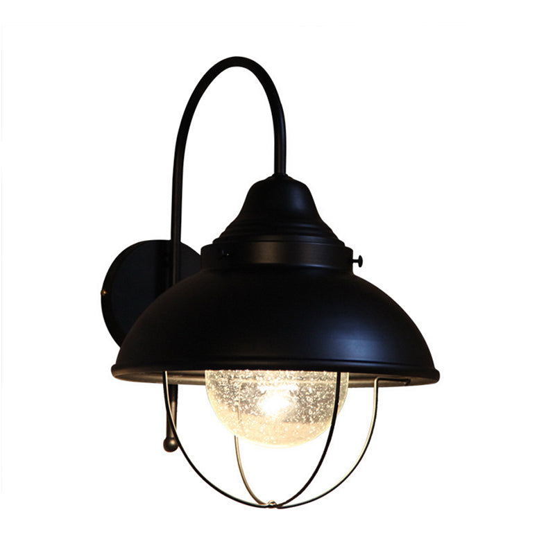 Kegelgesäder -Glas Wandleuchte Industrie One Lampe Outdoor Leuchten in Schwarz mit Käfig