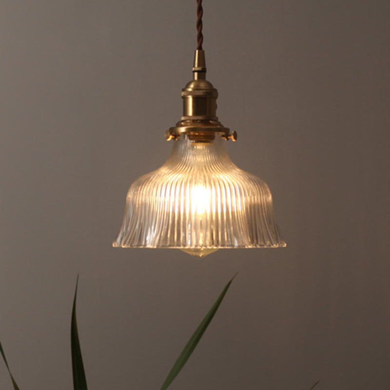 Messing 1 Light Anhänger Beleuchtung Industrielles klares strukturiertes Glas Scheune Hanging Lampe für Innenräume, 6 "/8"