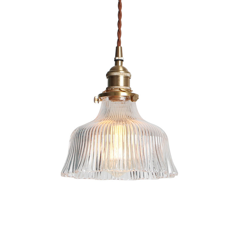 Messing 1 Light Anhänger Beleuchtung Industrielles klares strukturiertes Glas Scheune Hanging Lampe für Innenräume, 6 "/8"