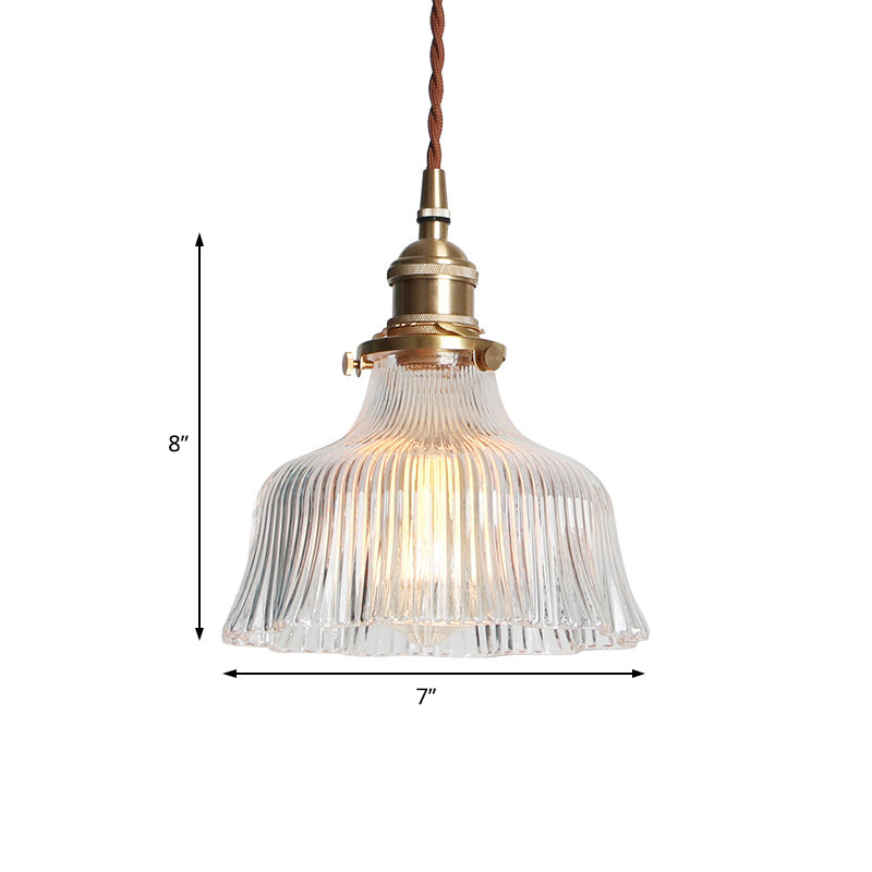 Messing 1 Light Anhänger Beleuchtung Industrielles klares strukturiertes Glas Scheune Hanging Lampe für Innenräume, 6 "/8"