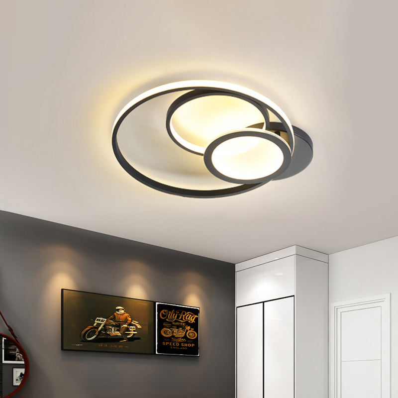 Plafonnier multi-anneaux moderne en acrylique noir/blanc, luminaire encastré à LED pour chambre à coucher en blanc chaud/blanc