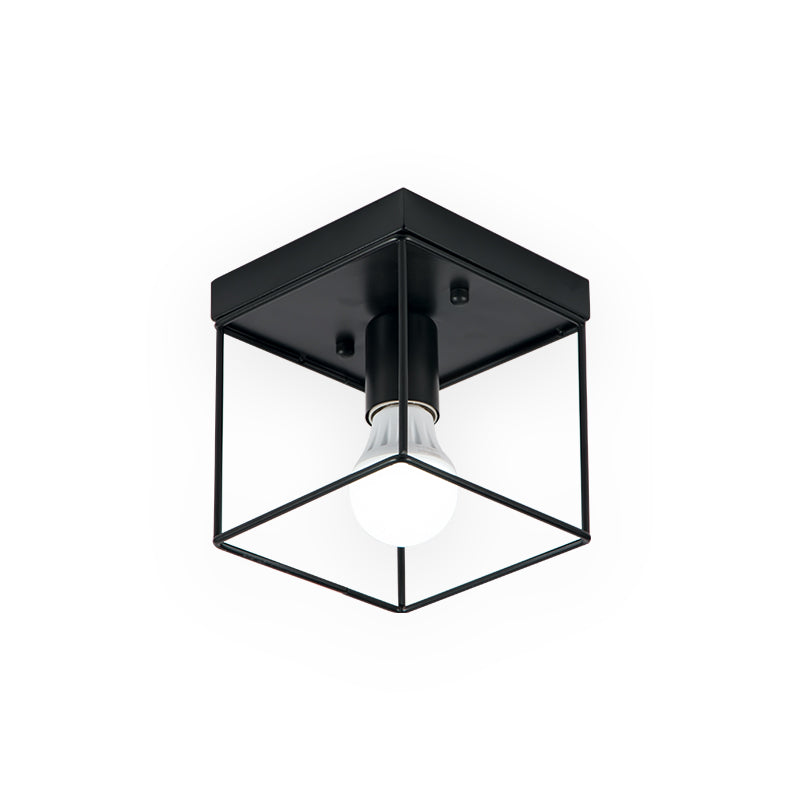1 Light Ceiling Light Fixture with Frame Squared Shade Metal Industrial Indoor Flushmount Light in Black/White