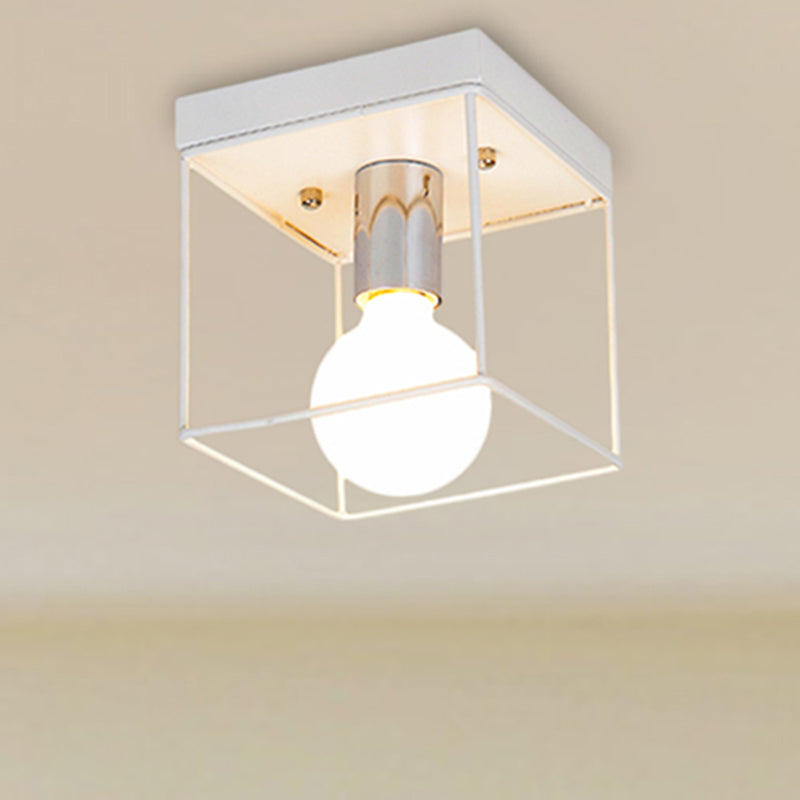 1 Light Ceiling Light Fixture with Frame Squared Shade Metal Industrial Indoor Flushmount Light in Black/White