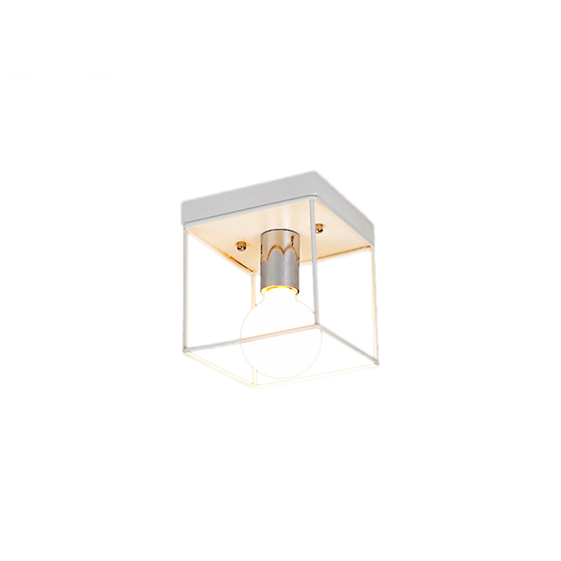 1 Light Ceiling Light Fixture with Frame Squared Shade Metal Industrial Indoor Flushmount Light in Black/White