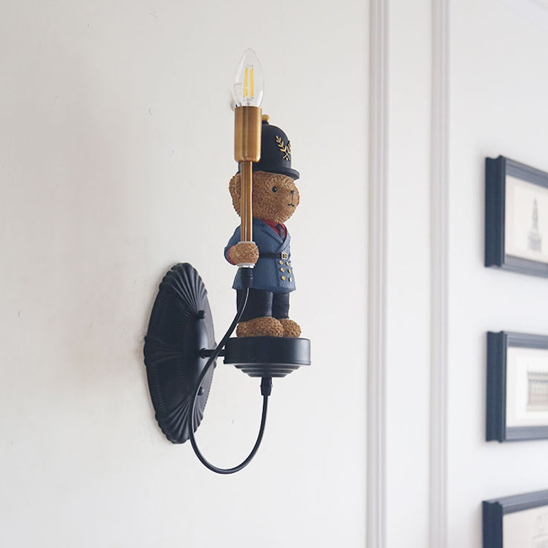 Belle lumière murale à ours jouets avec résine de bougie 1 lumière d'applications bleu clair pour la maternelle