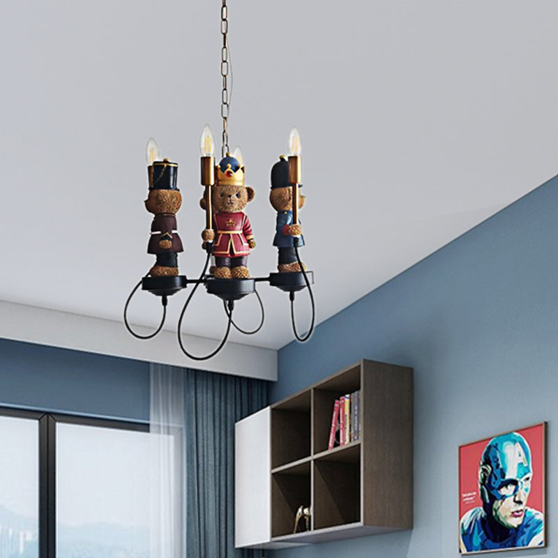 Chandelier à ours de jouet multicolores 4 lumières pour enfants lampe suspendue en métal pour chambre d'enfant