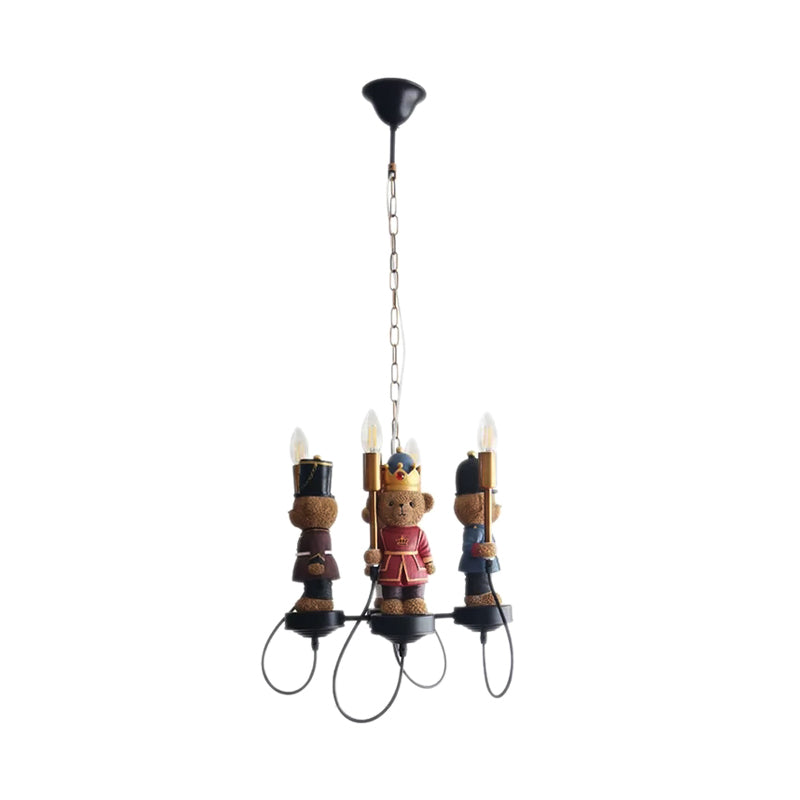 Chandelier à ours de jouet multicolores 4 lumières pour enfants lampe suspendue en métal pour chambre d'enfant