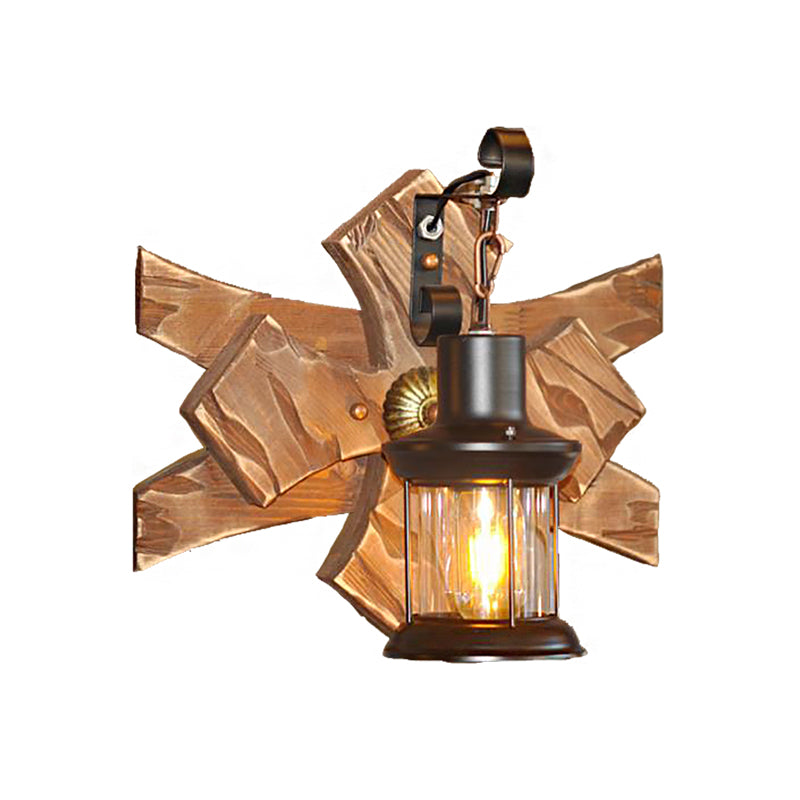 Lantern/Candle Clear Glass/Marble Sconce Light Industrial 1 Bulb Living Room Wall Lighting in Bronze