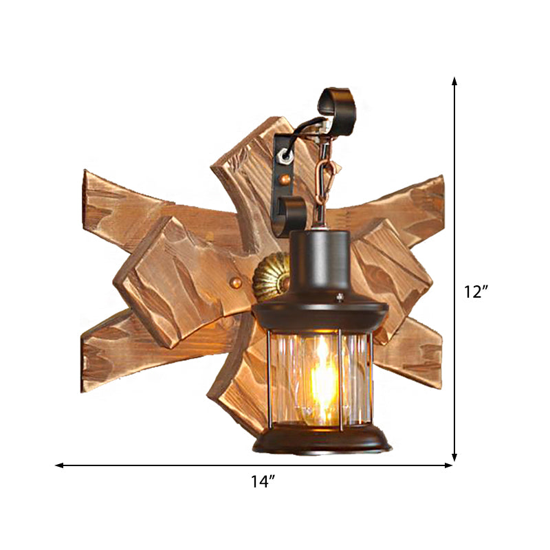 Lantern/Candle Clear Glass/Marble Sconce Light Industrial 1 Bulb Living Room Wall Lighting in Bronze