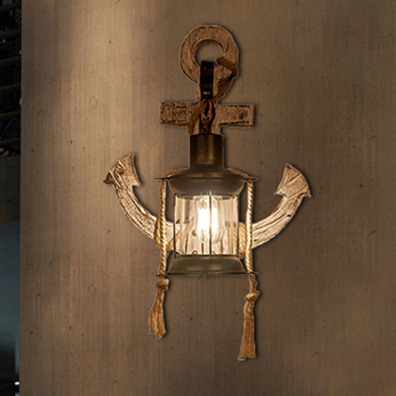 Clear Glass Kerosene Sconce Lighting Rustic Style 1 Light Indoor Wall Mounted Lamp in Bronze