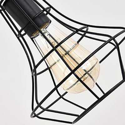 1 Head Pendant Lamp Antique Style Open Cage Metal Hanging Light Fixture in Black for Hallway