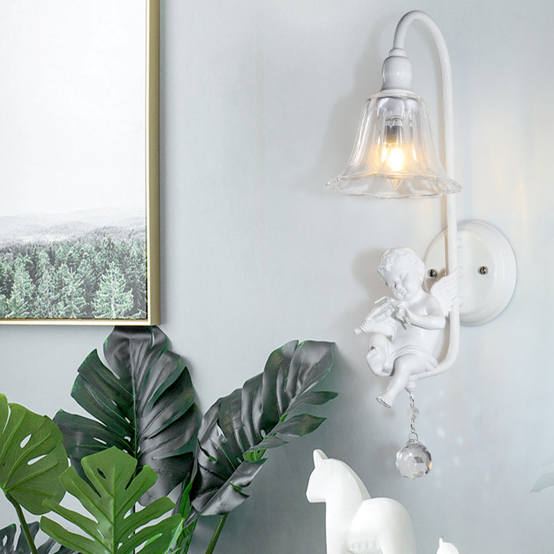 Modern White Wall Light Bell Shade 1 Head Metal Wall Lamp with Angel for Child Bedroom