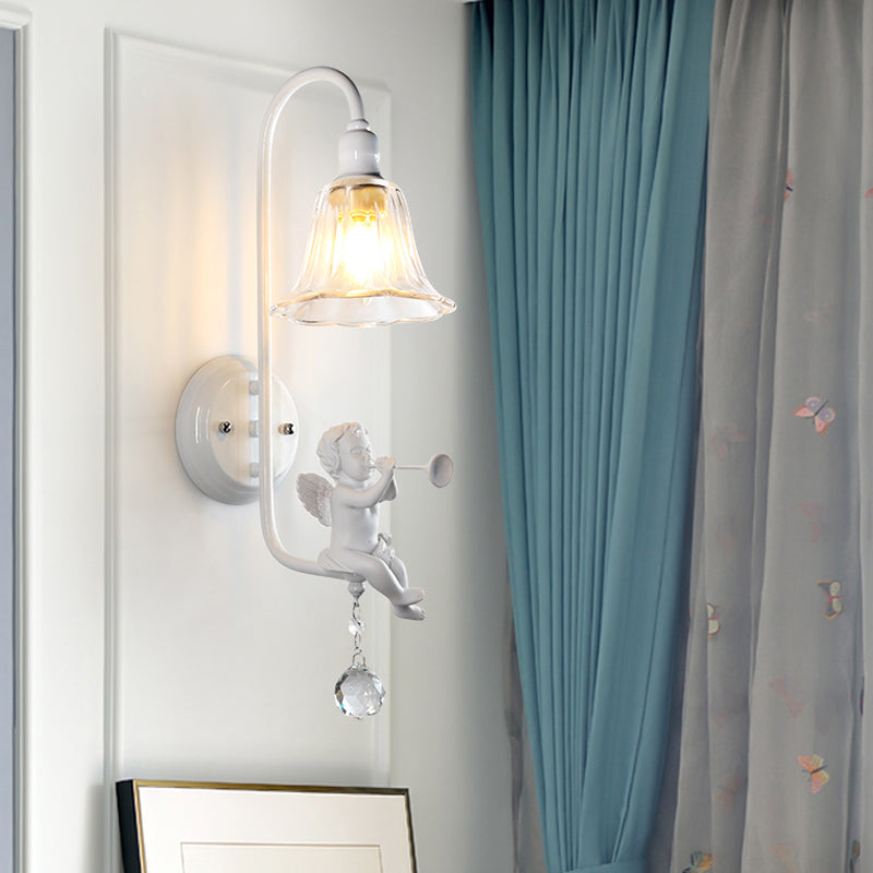 Modern White Wall Light Bell Shade 1 Head Metal Wall Lamp with Angel for Child Bedroom