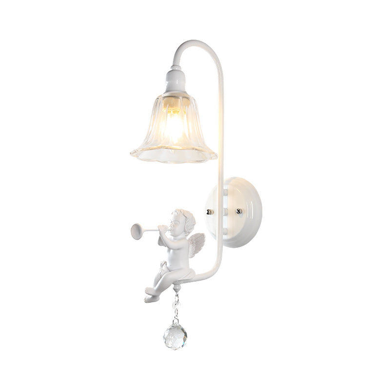 Modern White Wall Light Bell Shade 1 Head Metal Wall Lamp with Angel for Child Bedroom