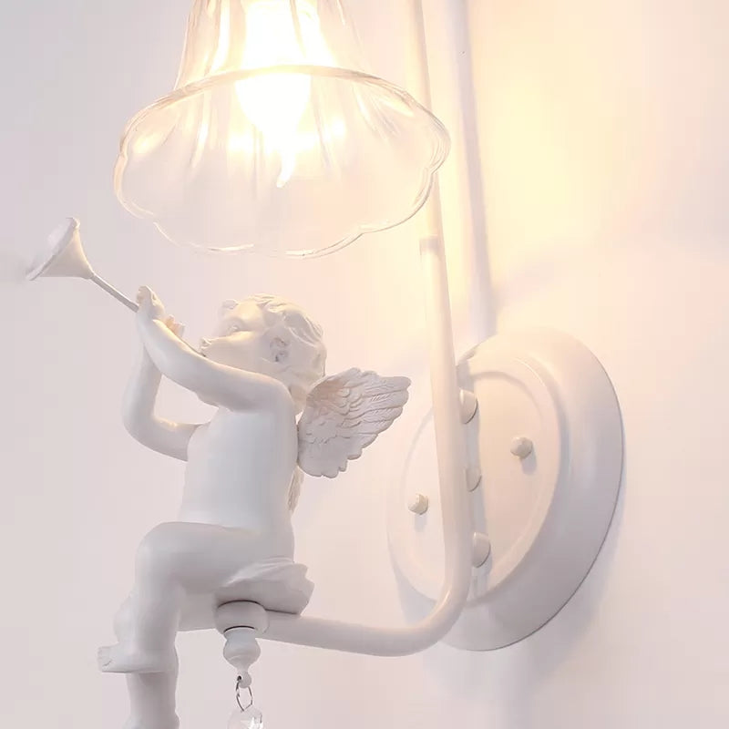 Modern White Wall Light Bell Shade 1 Head Metal Wall Lamp with Angel for Child Bedroom