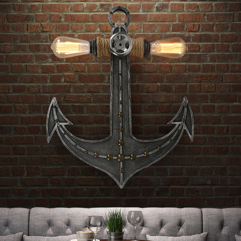 Exposed Bulb/Caged Shade Metal Sconce Lighting Industrial 2 Lights Indoor Wall Mounted Lamp in Grey for Coffee Shop