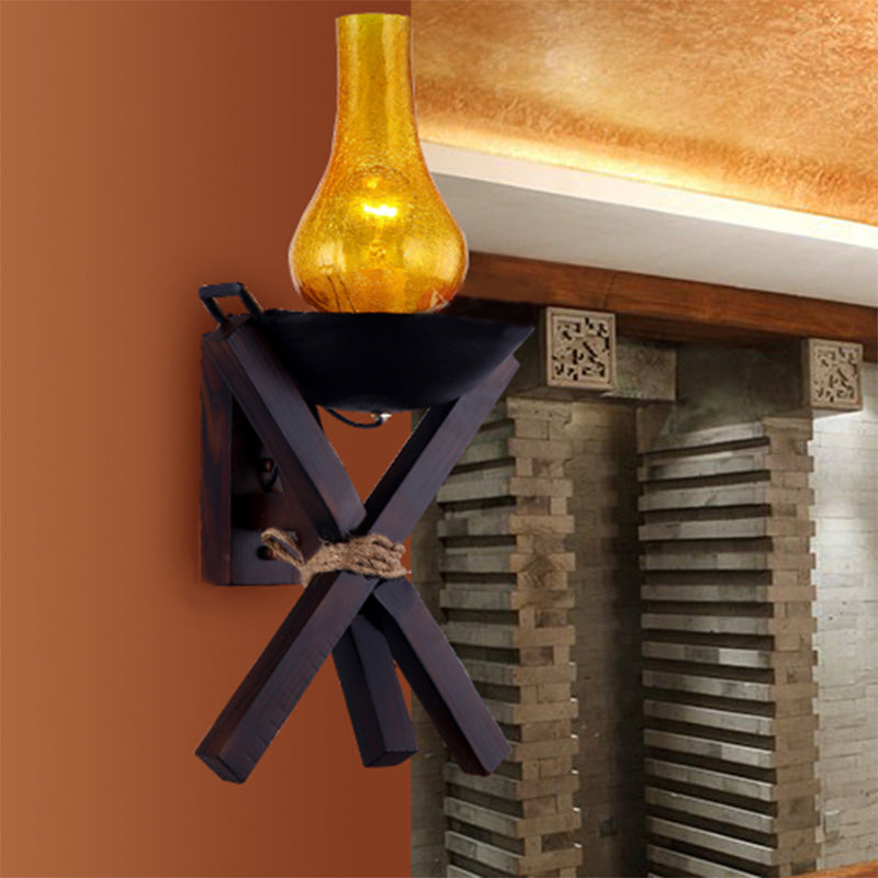 Bernstein knistern Glas schwarzes Leuchten Licht Vase Schatten 1-Licht rustikaler Wandmontage Licht