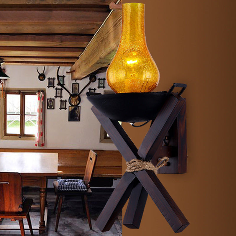 Bernstein knistern Glas schwarzes Leuchten Licht Vase Schatten 1-Licht rustikaler Wandmontage Licht