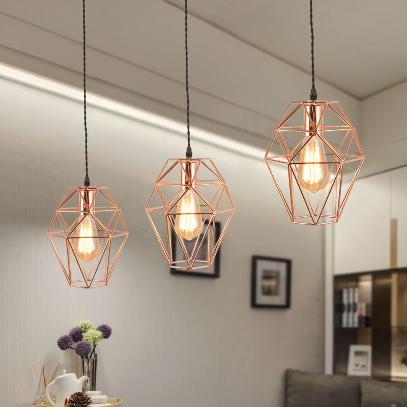 Luz colgante de forma geométrica de metal simplicidad de 1 luz de comedor de 1 luz lámpara colgante en oro rosa
