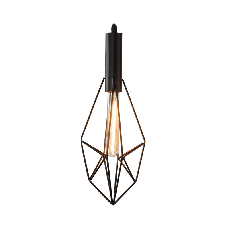 Iron Diamond Shaped Pendant Light Antique 1-Light Dining Room Hanging Light Fixture in Black