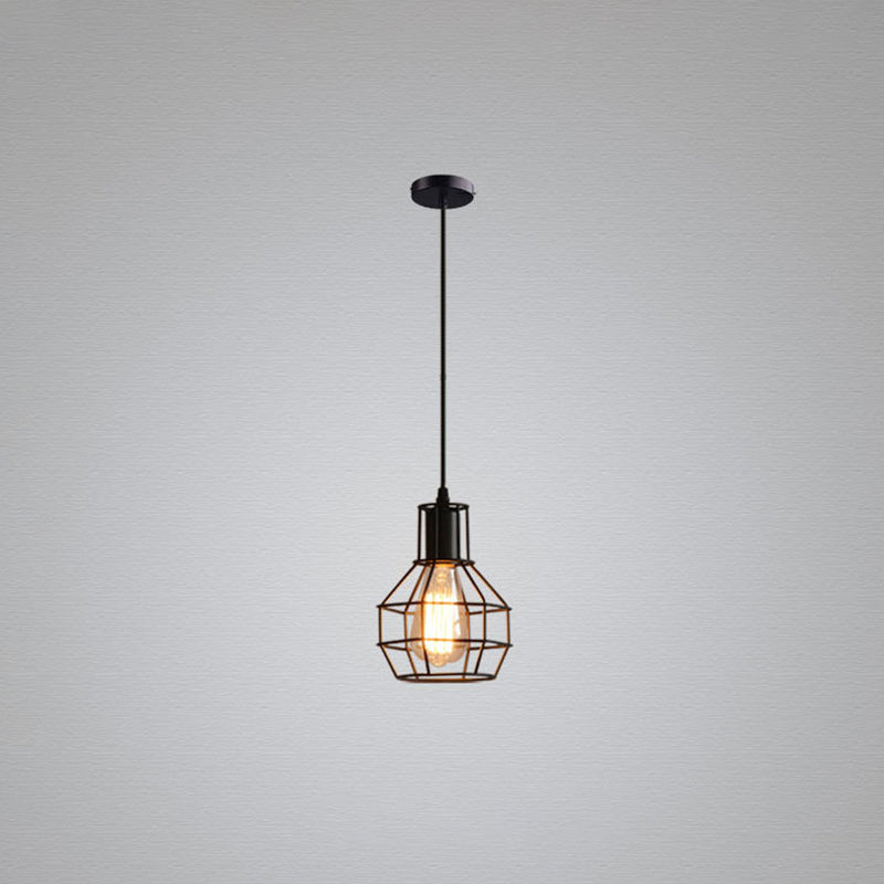 Cage de grenade noire Hanging Light Simplicity Fer 1 Bulbe Dining Room Pendant Lightture