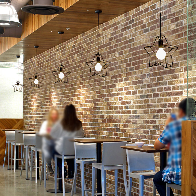 Industrial Star Shaped Suspension Light Single Iron Hanging Pendant Light in Black for Restaurant
