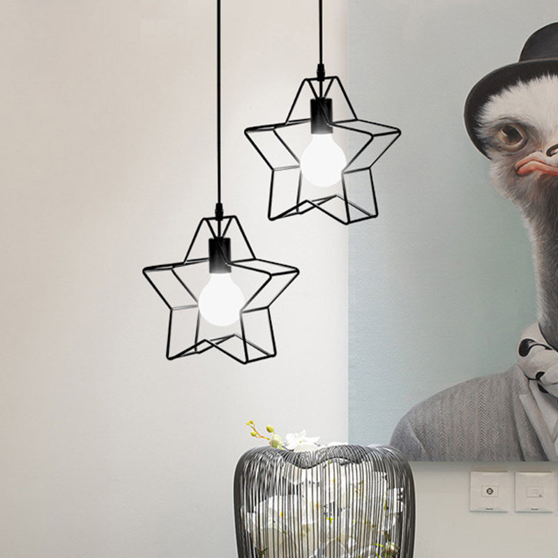 Industrial Star Shaped Suspension Light Single Iron Hanging Pendant Light in Black for Restaurant