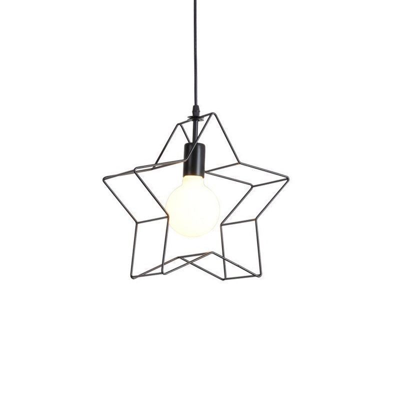 Industrial Star Shaped Suspension Light Single Iron Hanging Pendant Light in Black for Restaurant