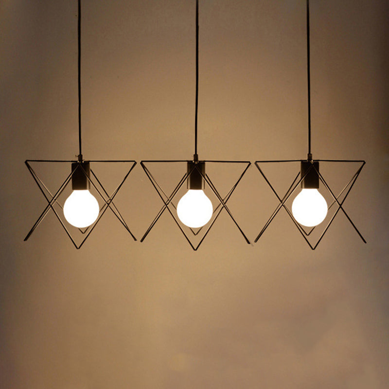 3 Lampen -Eisen -Suspension leichte antike schwarze geometrische Käfig Wohnzimmer Multi -Deckenlampe