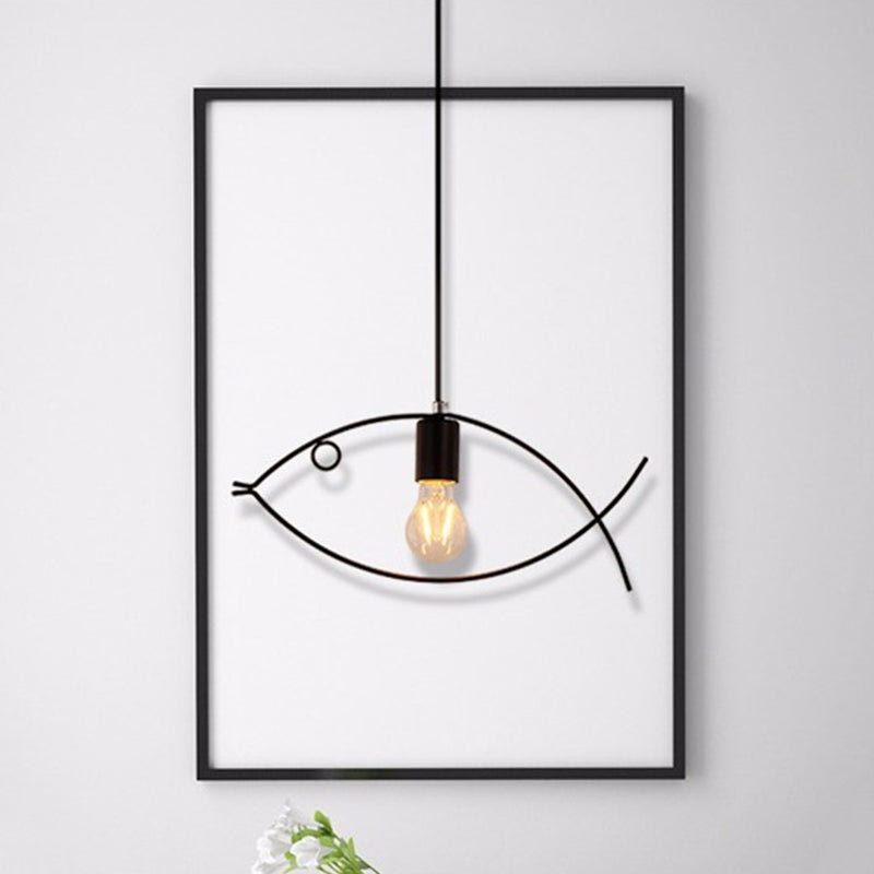 Black Fish Shaped Suspension Light Nordic Style Iron 1 Head Dining Room Pendant Ceiling Light