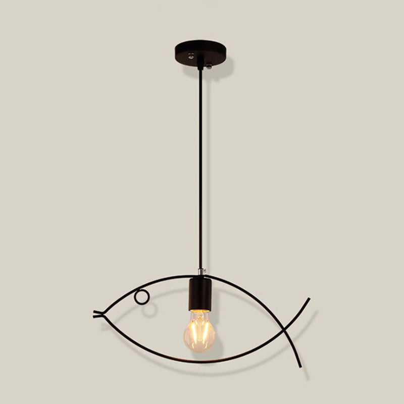 Black Fish Shaped Suspension Light Nordic Style Iron 1 Head Dining Room Pendant Ceiling Light