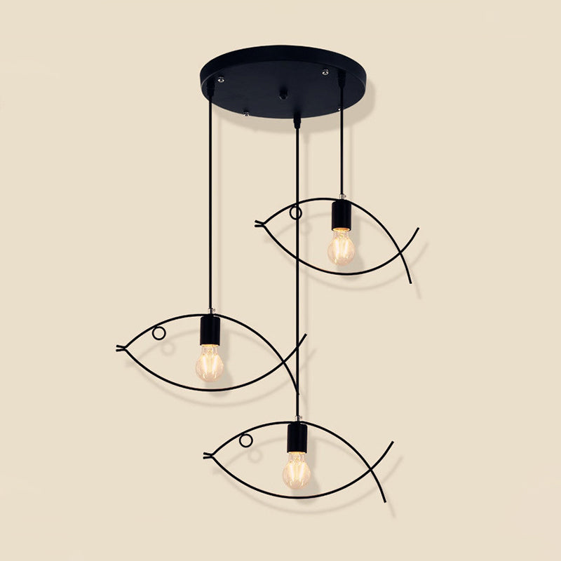 Black Fish Shaped Suspension Light Nordic Style Iron 1 Head Dining Room Pendant Ceiling Light